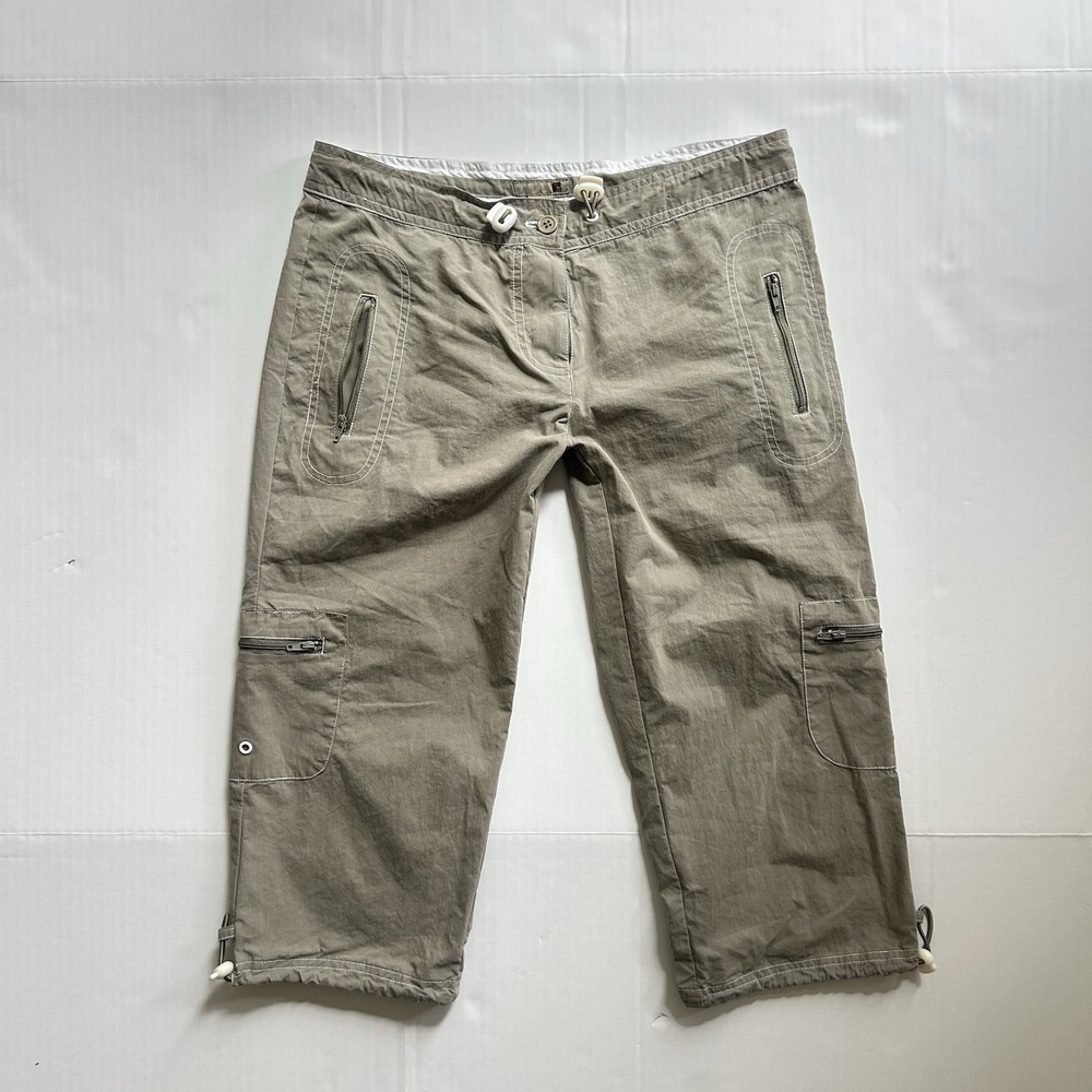 2000s Low Rise Cargo Capri Pants Drawstring Detail Y2K Utility Preppy Athleisure